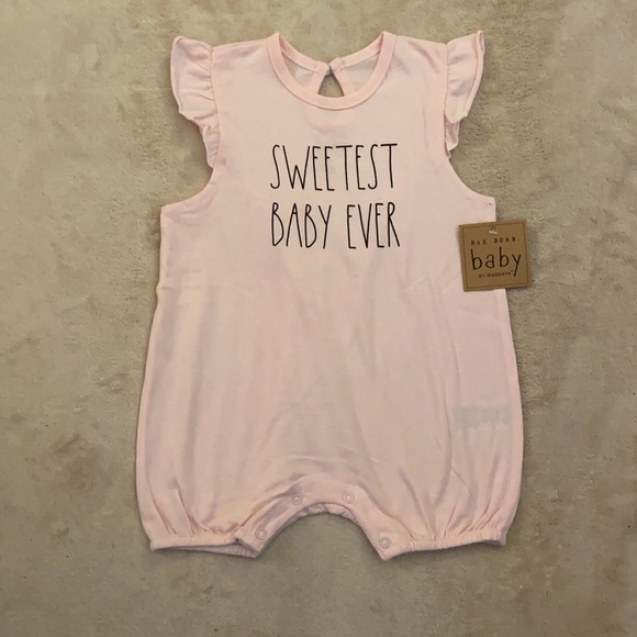 Rae Dunn SWEETEST BABY EVER Rompers Size 6-9 Month - Picture 2 of 7